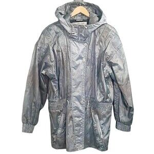 Vintage Obermeyer Metallic Blue Green Penelope Hooded Ski Jacket Size Large